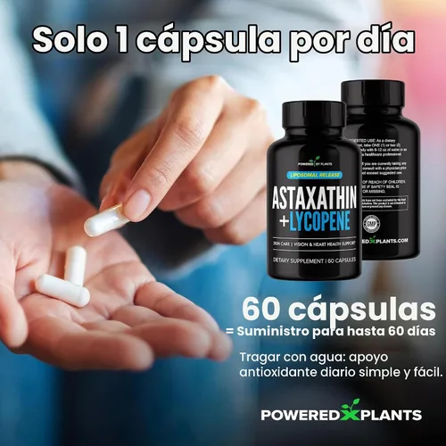 Vista 7 de Astaxantina liposomal 24 mg + licopeno 50 mg - 60 cápsulas Potente antioxidante para ojos, piel, corazón e inmune Complejo de microalgas