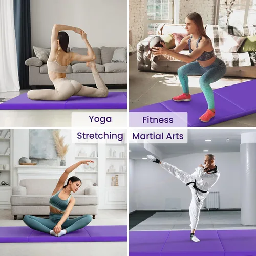 Vista 7 de Fitvids Esterilla de gimnasia plegable para hacer ejercicio, 2 x 6 x 2 pulgadas, con asas de transporte, de alta densidad, antidesgarros, portátil