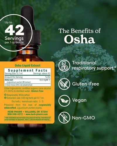 Vista 2 de Herb Pharm Gotas de extracto líquido de raíz OSHA para apoyo respiratorio, 1 onza