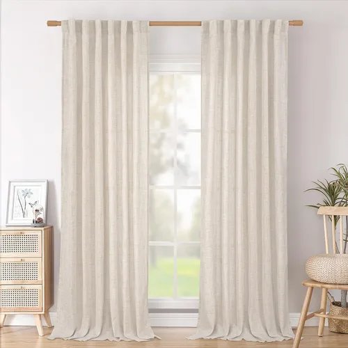 Vista 79 de BGment Cortinas cortas de lino marfil de 36 pulgadas de largo para ventanas de cocina, pequeñas cortinas texturizadas rústicas para café sobre
