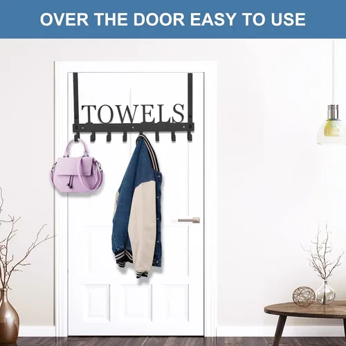 Vista 5 de Azmoncy Ganchos sobre la puerta, toallero para baño, soporte para toallas para colgar de alta resistencia, colgador de toallas de montaje en pared