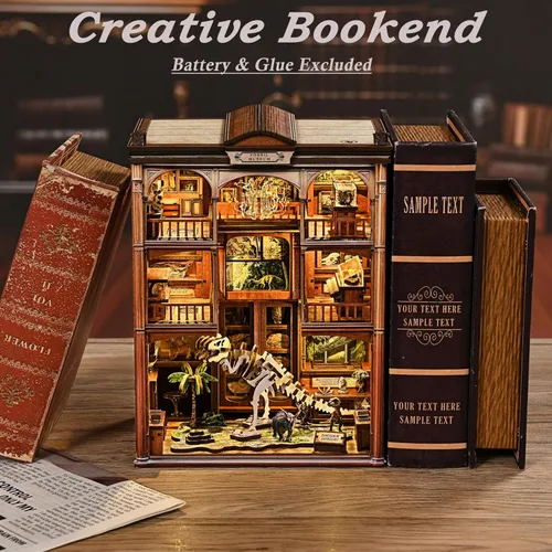 Vista 3 de ISSEVE Kits de rincón de libros para adultos, kit de bricolaje para casa de muñecas en miniatura, rompecabezas de madera 3D, construcción de modelos