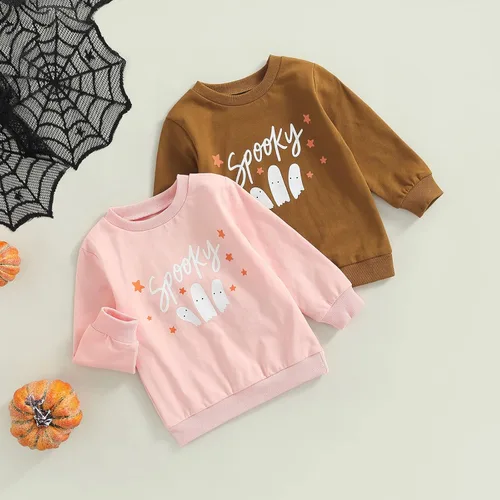 Vista 7 de Disfraz de Halloween para bebé, sudadera de calabaza con cuello redondo, suéter de manga larga, ropa de otoño