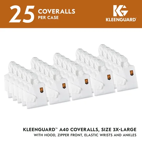 Vista 2 de Kleenguard Overol A40 de protección contra líquidos y partículas con capucha (44326), cremallera frontal, muñecas y tobillos elásticos (EWA)