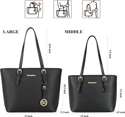 Vista 4 de Tote Handbag Purse Set for Women Large and Medium 2pcs Satchel Shoulder Bag with Holster