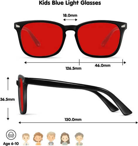 Vista 5 de Gafas de luz azul para niños, paquete de 3 unidades, marco flexible TR90 inastillable, lentes transparentes y rojas, gafas falsas para niños de 2 a