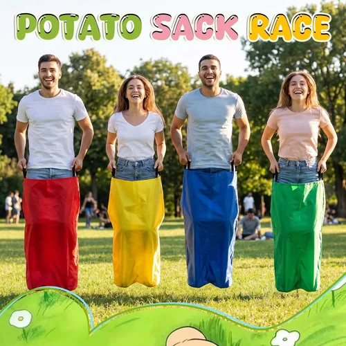 Vista 4 de Wowagoga Saco de patatas para carreras de 28 x 40 pulgadas, colorido bolsillo de salto para adultos, equipo de juego deportivo, accesorio de fiesta