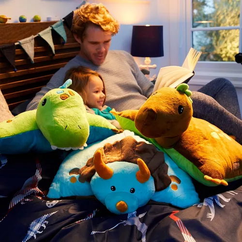 Vista 3 de Pillow Pets Dinosaurio azul Triceratops, juguete de peluche de 18 pulgadas