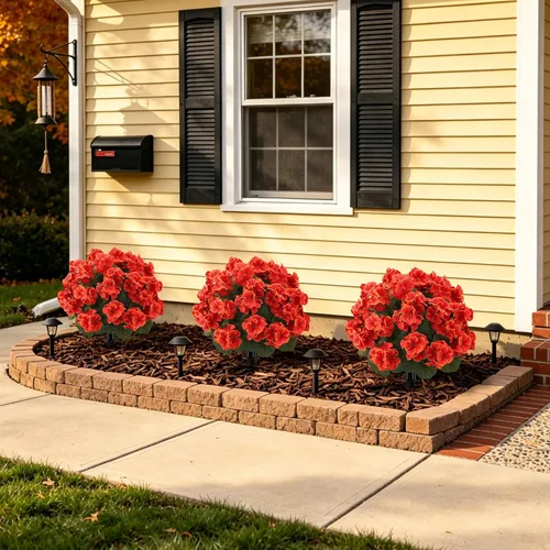 Vista 5 de 2Pcs Artificial Fall Flowers for Outdoors Fake Geranium Plant Topiary Balls