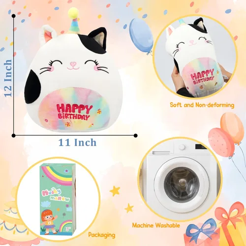Vista 2 de Almohada suave de peluche de gato de 12 pies, regalo de feliz cumpleaños para niños Soft Stuffed Animal Pillow for Playtime Bedtime Happy Birthday