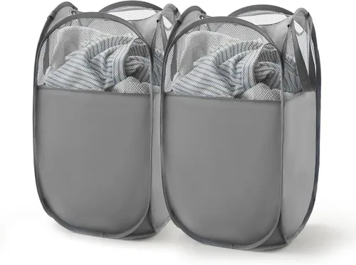 Vista 17 de Cesta de malla desplegable para ropa sucia con asas duraderas - Cesta plegable portátil para dormitorio, baño y viajes (negro)