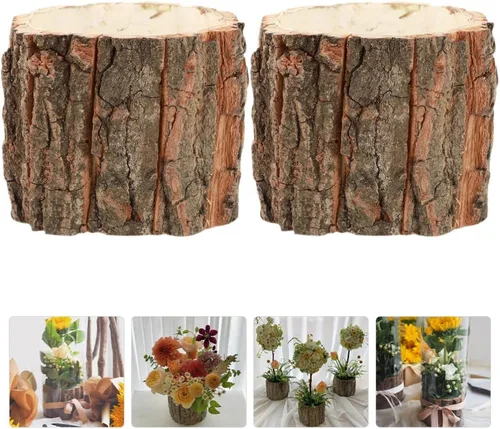 Vista 6 de Macetero de tocón de árbol, plantador de tocón de árbol, plantas de interior, 2 piezas de tocón de madera, decoración de tocón de árbol, maceta