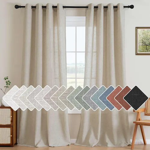 Vista 42 de H.VERSAILTEX Elegant - Cortinas texturizadas de lino natural mezclado con eficiencia energética, filtrado de luz, con ojales de níquel