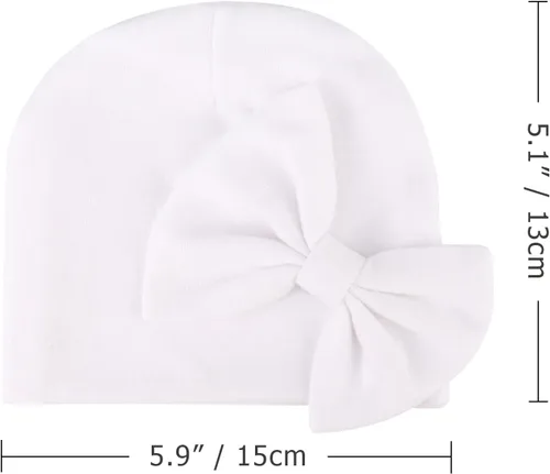 Vista 7 de BQUBO Newborn Baby Girls Hats Mittens Set Hospital Hat Beanie Infant Bow Hats Baby Cotton No Scratch Gloves