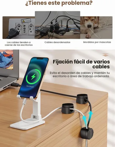 Vista 4 de Kanemc Clips de cable para escritorio, organizador magnético de alambre giratorio de 360°, gestión de cables autoadhesivos para escritorios
