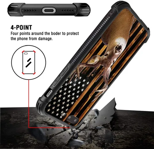 Vista 4 de Funda compatible con iPhone 8, a prueba de golpes, antiarañazos, bandera de ciervos de cola blanca de grano de madera estadounidense