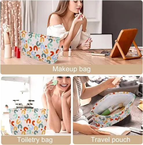 Vista 6 de Wudimeitt Bolsa de cosméticos Bolsa de maquillaje Preppy Cute Corduroy Neceser para mujer Artículos esenciales de viaje (patrón en U)