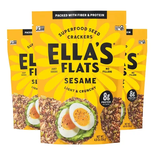 Vista 14 de ELLA'S FLATS® Patatas fritas saladas de todas las semillas, sin gluten, sin azúcar, chip de alto contenido de fibra, aperitivo bajo