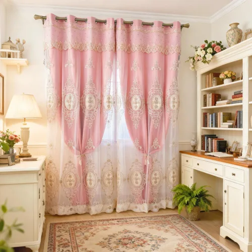 Vista 11 de Amidoudou 1 par de cortinas europeas de doble capa con cenefas para sala de estar, dormitorio, cortinas bordadas con flores 3D de lujo