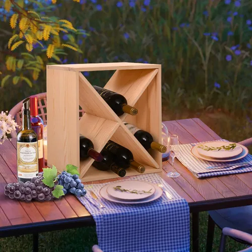 Vista 7 de JAXPETY Soporte compacto para 24 botellas, para bodega, cubo, bar, decoración de cocina, exhibición de madera, para el hogar, natural