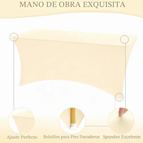 Vista 3 de Paquete de 2 manteles rectangulares de elastano de 6 pies, lavables, resistentes a las arrugas, para mesas plegables, bodas, fiestas, cumpleaños