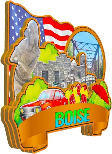 Vista 2 de Boise Idaho USA - Imán de madera para nevera, monumentos en 3D, recuerdos coleccionables, decoración hecha a mano, 1489
