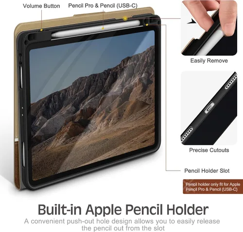 Vista 6 de KingBlanc Funda para iPad Pro de 11 pulgadas de 4ª/3ª/2ª/2ª generación (2022/2021/2020) con soporte para lápices, funda de soporte bicolor de cuero