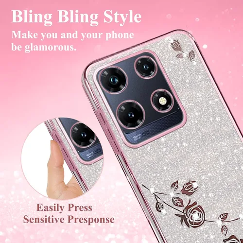 Vista 6 de Funda para Infinix Note 30 Pro, funda transparente con purpurina brillante de lujo para Infinix Note 30 Pro, funda de silicona TPU suave flor