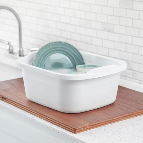 Vista 6 de Sterilite 06478008 - Sartén de cocina de plástico multiusos reforzado y duradero de 12 cuartos de galón con asas moldeadas, color blanco