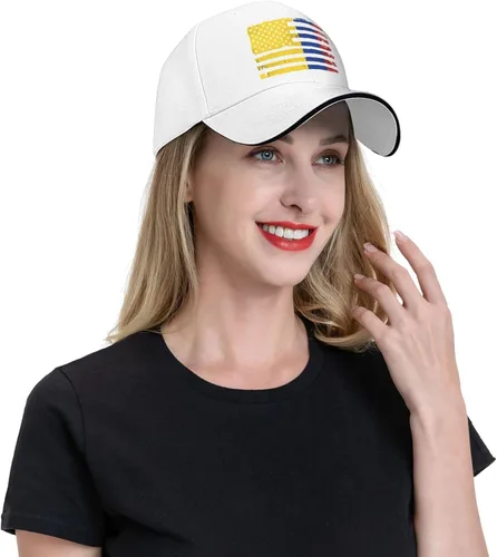 Vista 3 de Gorra de béisbol colombiana con bandera de Colombia americana de Estados Unidos, gorra de béisbol para papá con visera plana, sombrero de hip hop