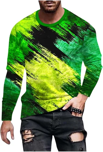 Vista 6 de Camiseta de manga larga para hombre, casual, teñido anudado, cuello redondo, holgada, para gimnasio, entrenamiento, camisetas gráficas a la moda
