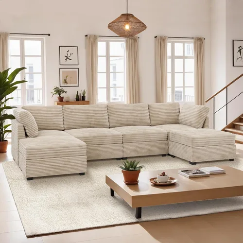 Vista 28 de Sofá seccional modular, conjunto de sofá en forma de L de 98" para sala de estar, 4 asientos cómodos tipo nube con sillas giratorias, combinación