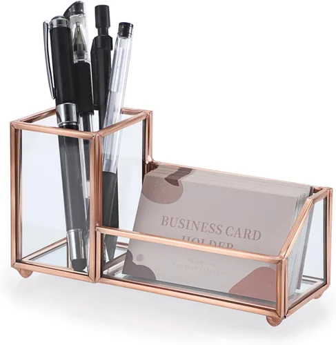Vista 10 de Hipiwe - Tarjetero de cristal transparente con soporte para guardar bolígrafos, color negro