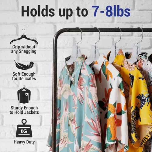 Vista 3 de Paquete de 25 perchas de plástico de 17 pulgadas, perchas transparentes para ropa, plástico resistente, perchas para adultos con ganchos giratorios