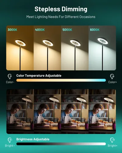 Vista 5 de Lámpara de pie LED con proyector de estrellas RGB y control remoto, lámpara de pie que cambia de color continuo de 3000 a 6000 K, lámpara de esquina