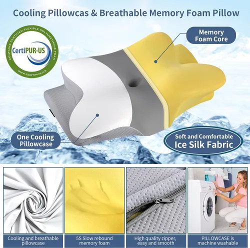 Vista 3 de Almohada cervical para el cuello para aliviar el dolor, almohada ergonómica para dormir de lado para dormir, almohada ortopédica de apoyo