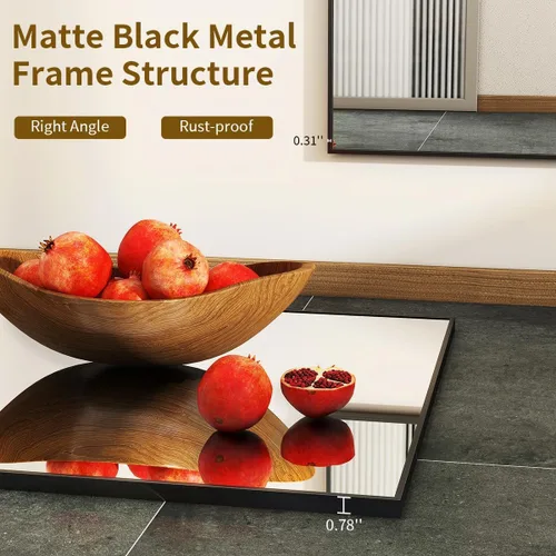 Vista 3 de BEAUTYPEAK - Espejo de pared de baño de 24 x 36 pulgadas con marco de metal, color negro Espejo rectangular con colgante horizontal o vertical