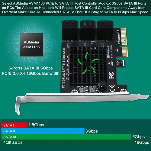 Vista 2 de Tarjeta de expansión PCIE a 6 puertos 6Gbps de velocidad máxima SATA III para PC de escritorio, Plug and Play en sistema Windows OS MAC OS Linux