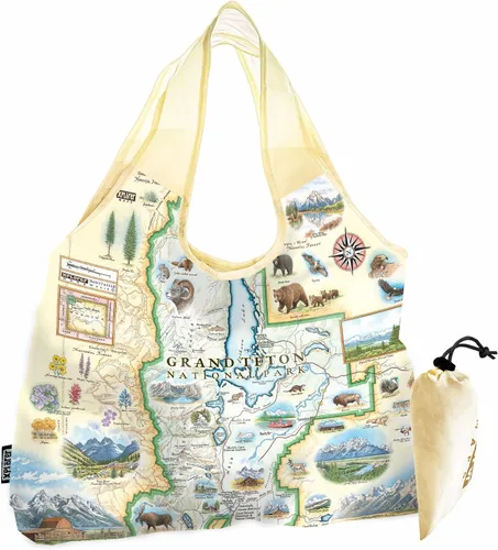 Vista 28 de Xplorer Maps Bolsa con asas – Bolsa de compras reutilizable para comestibles, plegable y lavable de nailon, resistente y compacta