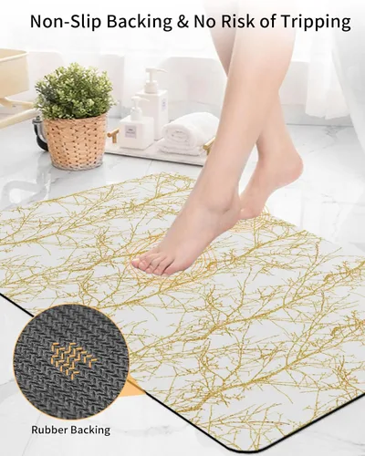 Vista 4 de Tapete de baño con rama dorada para bañera, antideslizante, de secado rápido y absorbente, tierra de diatomeas, cocina, ducha, fregadero, lavable