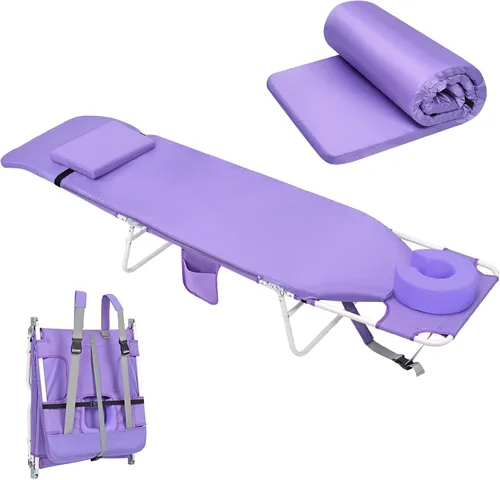 Vista 10 de Mochila cómoda 3 en 1 para mujer, silla de bronceado para playa, con cojín, agujero para la cara, más suave, acolchada, ajustable, lavable, silla