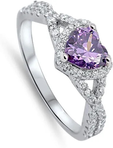 Vista 2 de Anillo de compromiso de plata esterlina con diseño de corazón y halo