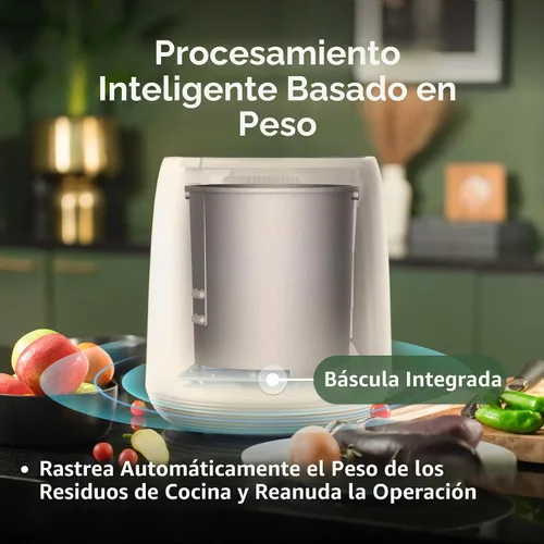 Vista 9 de Vego Compostador de Cocina, Compostador Eléctrico de Mostrador 4L, 5 Modos, Contenedor de Compost Inteligente Basado en Peso con App, Sin Olor