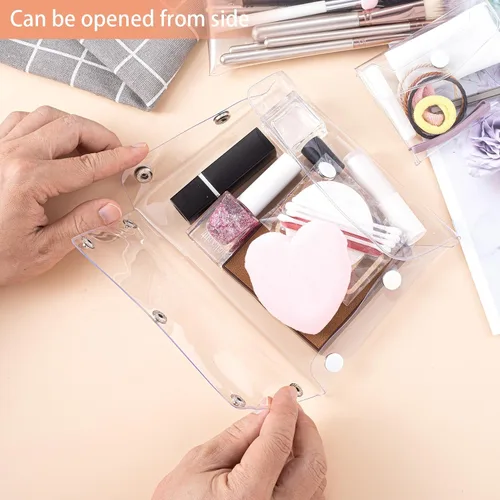 Vista 5 de HINZIC Paquete de 3 bolsas de cosméticos transparentes, de diferentes tamaños, portátiles, impermeables, de PVC, organizador de maquillaje