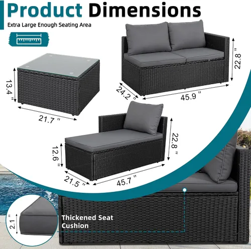 Vista 2 de Juego de muebles de patio con cojines suaves desmontables, sofá seccional de patio de 3 piezas, juego de sofá de conversación de ratán PE para todo