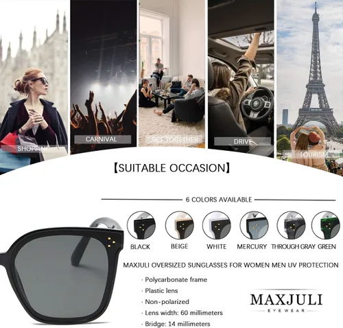 Vista 6 de MAXJULI Oversized Sunglasses for Women Men UV Protection 8056