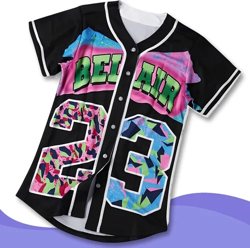 Vista 3 de DreamJ Traje de los años 90 para mujer, camiseta de béisbol Bel Air, ropa de fiesta de hip hop, camisa de manga corta para fiesta club