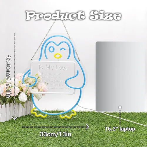 Vista 3 de Regalos para el día de San Valentín para ella, él, novio, novia, letrero de neón LED de pingüino azul, decoración romántica de pared para parejas