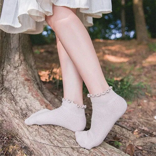 Vista 4 de Mcool Mary Calcetines con volantes para mujer, lindos calcetines de tobillo cálidos de invierno, de algodón de punto ondulado, paquete de 6 1 verde