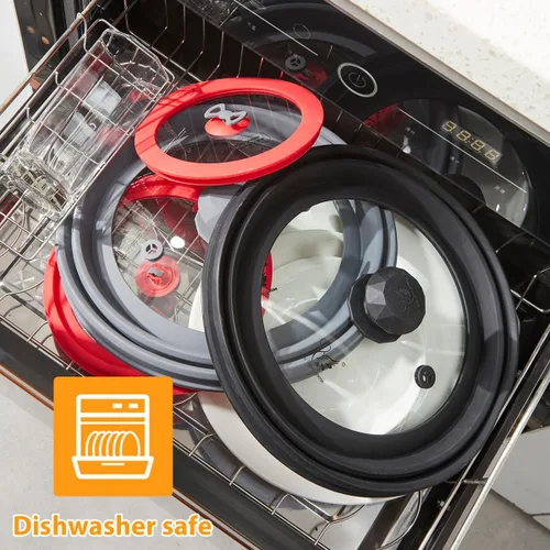 Vista 8 de Cubierta para salpicaduras de microondas, tapa protectora de salpicaduras de vidrio ventilado con silicona plegable para alimentos como placa